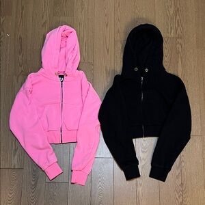 Katie J NYC Pink and Black Cropped Zip Hoodies